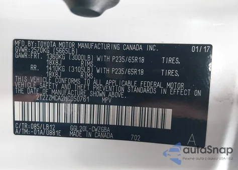 2017 Lexus Rx 350 z USA, uszkodzony, nr VIN 2T2ZZMCA2HC050761